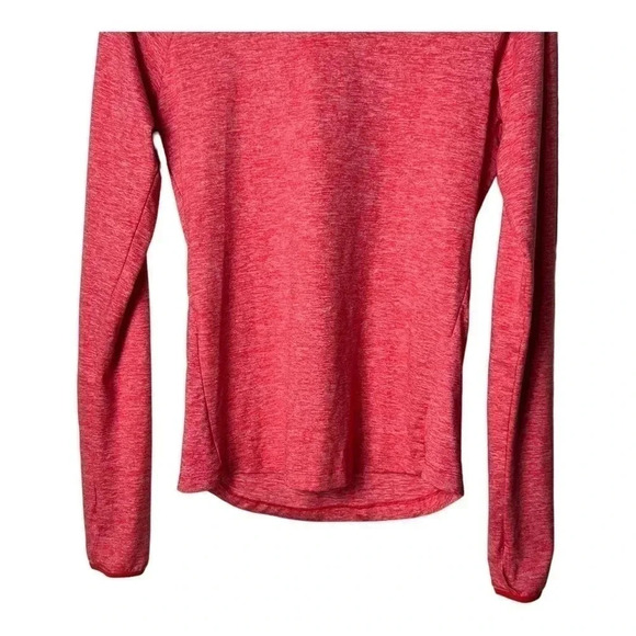 1303. NIKE RUN DRI FIT LONG SLEEVE TOP WITH HOOD AND MOCK NECKLINE BRIGHT CORAL - Picture 4 of 9